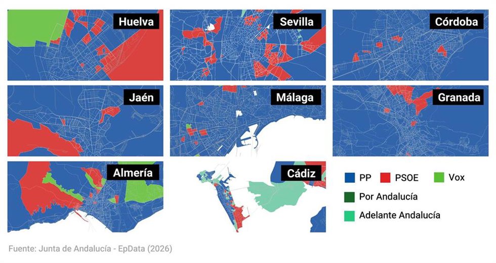 Resultado de las elecciones en Andalucía por secciones censales