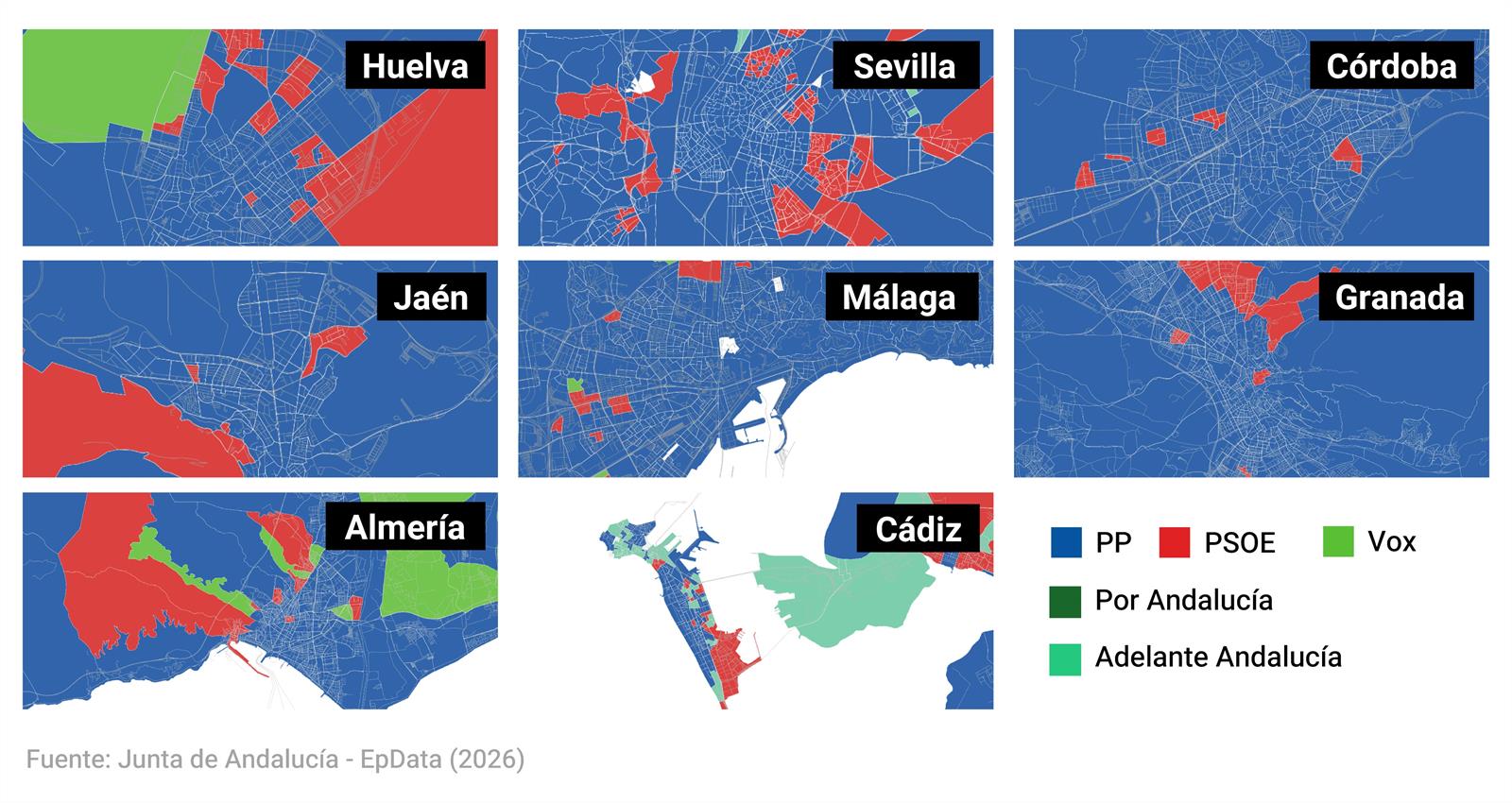 Resultado de las elecciones en Andalucía por secciones censales