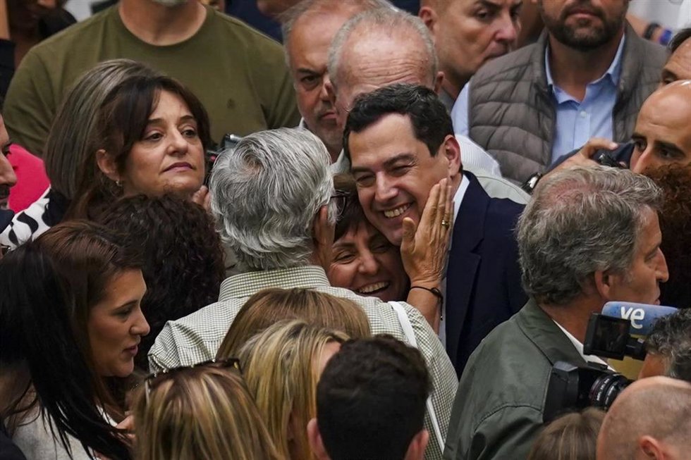 El presidente del PP de Andalucía y candidato a la reelección de la Presidencia de la Junta, Juanma Moreno, durante un acto de campaña. a 10 de mayo de 2026 en Málaga (Foto de archivo).