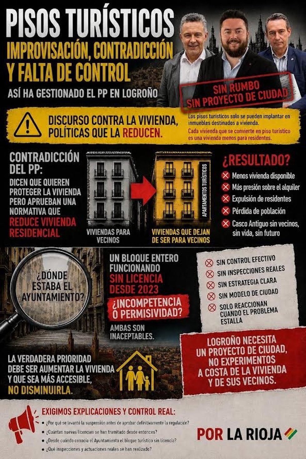 Por La Rioja acusa al alcalde de Logroño de "complicidad" con la promoción de pisos turísticos en la ciudad