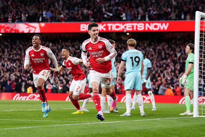 18 May 2026, United Kingdom, London: Arsenal's Kai Havertz celebrates scoring his side's first goal during the English Premier League soccr match between Arsenal and Burnley at the Emirates Stadium. Photo: John Walton/PA Wire/dpa