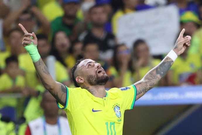 Archivo - 08 September 2023, Brazil, Belem: Brazil's Neymar celebrates scoring his side's second goal  during the 2026 FIFA World Cup South American qualifiers soccer match between Brazil and Bolivia at the Estadio Olimpico do Para. Photo: Leco Viana, Lec
