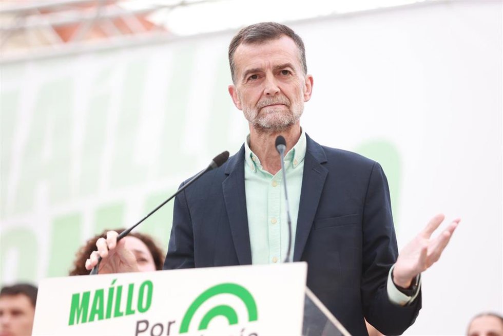 El candidato de Por Andalucía a la Presidencia de la Junta, Antonio Maíllo, durante un acto de la campaña electoral para el 17M.