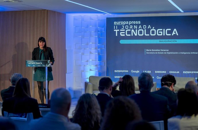 A secretária de Estado para a Digitalização e IA, María González Veracruz, durante um Encontro Tecnológico organizado pela Europa Press, no Espaço Zénit the Venue, em 19 de maio de 2026, em Madri (Espanha).