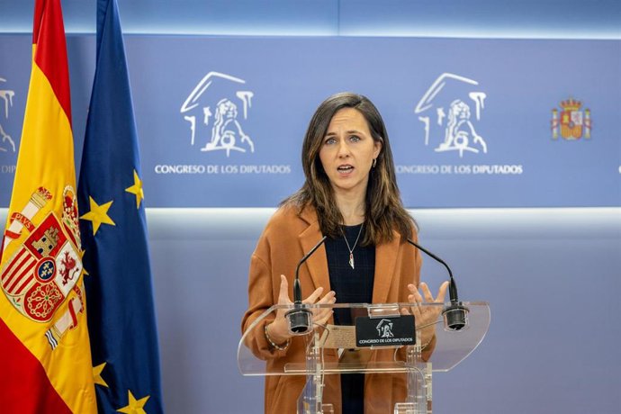 Archivo - La diputada de Podemos, Ione Belarra, durante una rueda de prensa, en el Congreso de los Diputados, a 10 de marzo de 2026, en Madrid (España).