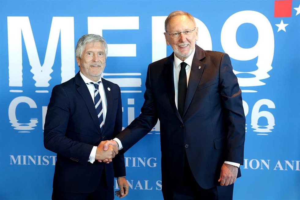 El ministro de Interior, Fernando Grande Marlaska, en la cumbre del MED9 celebrada en Rovinj (Croacia).