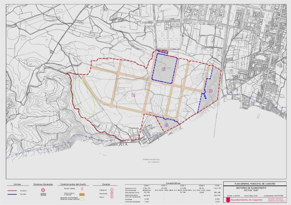 Mapa de la delimitación del Sector Sur de Logroño
