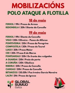 Cartel con las movilizaciones de este martes, 19 de mayo