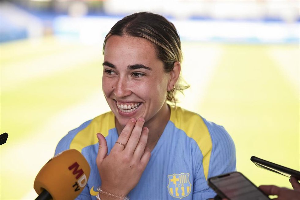 La portera del Barça Femení Cata Coll en el Media Day previo a la final de la Liga de Campeones Femenina 2026