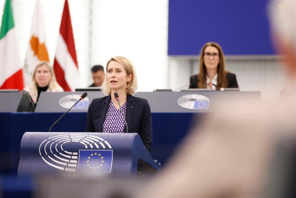 La Alta Representante de la Unión Europea para Política Exterior, Kaja Kallas, en el pleno del Parlamento Europeo en Estrasburgo (Francia)