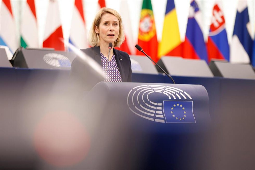 La Alta Representante de la Unión Europea para Política Exterior, Kaja Kallas, en el pleno del Parlamento Europeo en Estrasburgo (Francia)