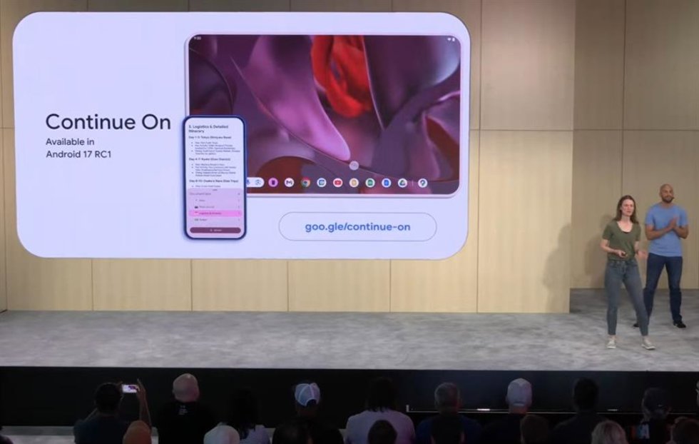 Presentación de la función Continue On para Android 17 durante el evento Wat's new in Android en el marco de Google I/O 2026.