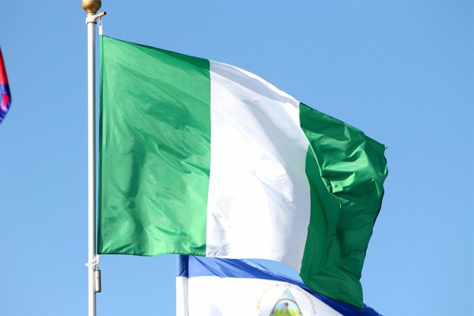 Archivo - June 9, 2024, Saint Petersburg, Russia: The flag of the Federal Republic of Nigeria seen in the gallery of flags of the participating countries in the framework of St. Petersburg International Economic Forum 2024