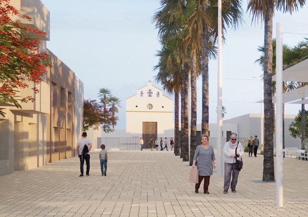 Recreación del proyecto de reforma del entorno de la Iglesia en la barriada de San Miguel de Cabo de Gata, en Almería.