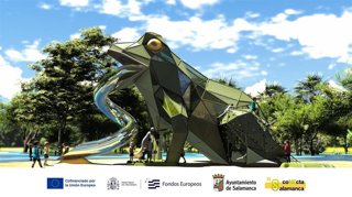 Recreación de la rana que se instalará en el centro de la zona de juegos infantiles del Parque Würzburg de Salamanca.