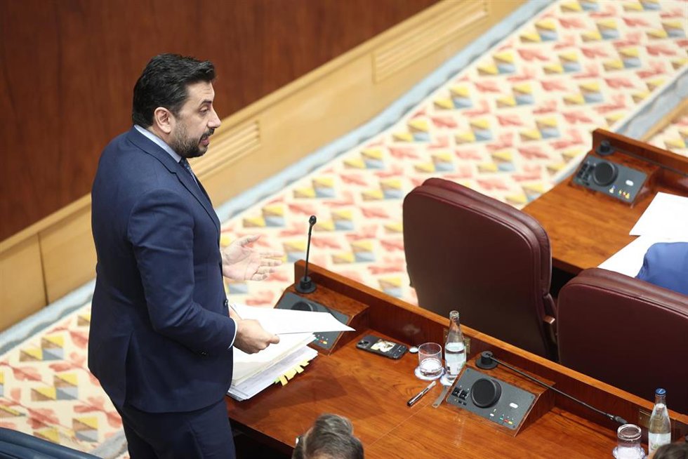 El portavoz del PP, Carlos Díaz-Pache, durante una sesión plenaria en la Asamblea de Madrid, a 7 de mayo de 2026, en Madrid (España). 