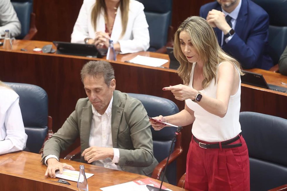 La portavoz socialista en la Asamblea de Madrid, Mar Espinar, durante un pleno en la Asamblea de Madrid, a 21 de mayo de 2026, en Madrid (España). 