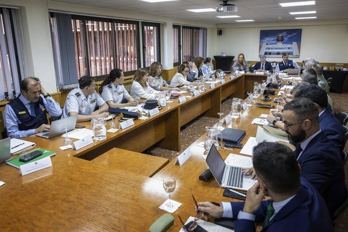 Reunión del Comité Estatal de Coordinación y Dirección (CECOD) presidida por el ministro del Interior, Fernando Grande-Marlaska, en la base aérea de Torrejón de Ardoz (Madrid).