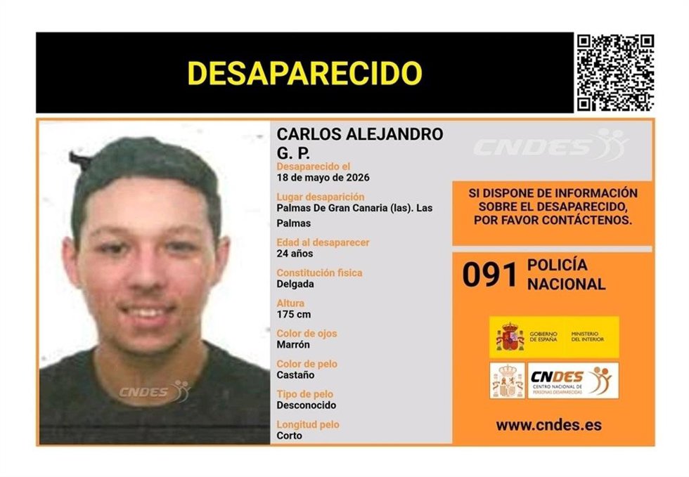 Carlos Alejandro G.P., joven de 24 años desaparecido en Las Palmas de Gran Canaria