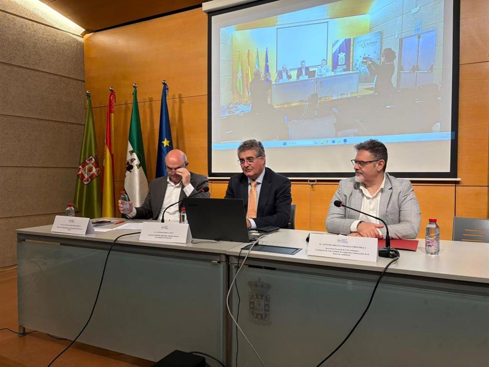 El secretario general de Universidades de la Consejería de Universidad, Investigación e Innovación, Antonio Posadas, en la mesa redonda organizada por la FAMP y el IAAP.