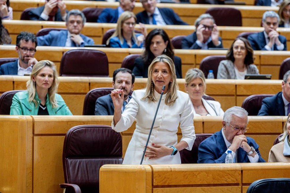 La portavoz del PP en el Senado, Alicia García, interviene durante una sesión plenaria del Senado, a 12 de mayo de 2026, en Madrid (España). 