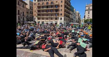 Professors simulen "l'enterrament de la FP pública" en una acció per a denunciar l'eliminació de cicles formatius