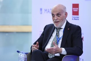 Javier Tebas, president of LaLiga, participates in a discussion on “Technology, Piracy, and Artificial Intelligence in Sports” during the ISDE Sports Convention at the Official College of Architects of Madrid on May 21, 2026, in Madrid, Spain.