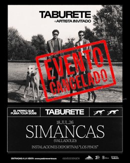 Cartel de la cancelación del concierto de Taburete en Simancas (Valladolid).