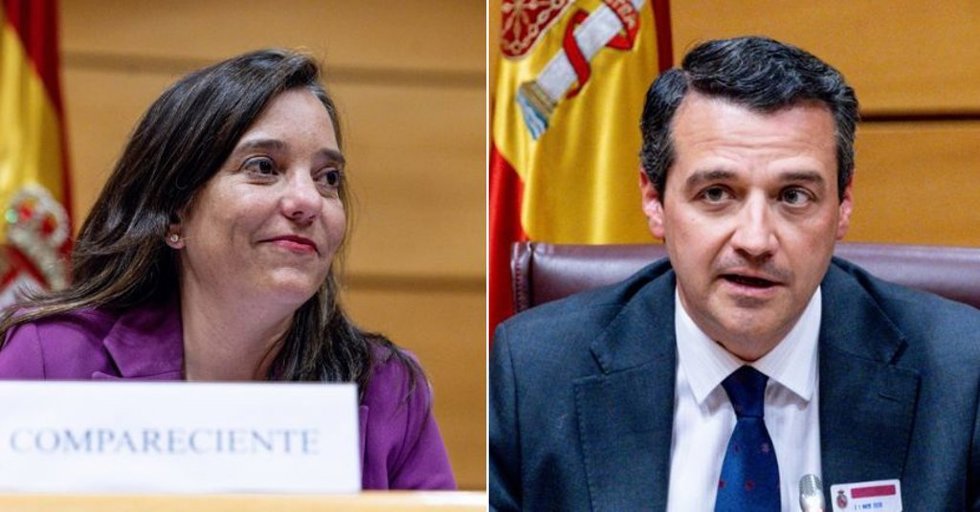 La alcaldesa de A Coruña, Inés Rey, y el alcalde de Córdoba José María Bellido durante un acto en el Senado.