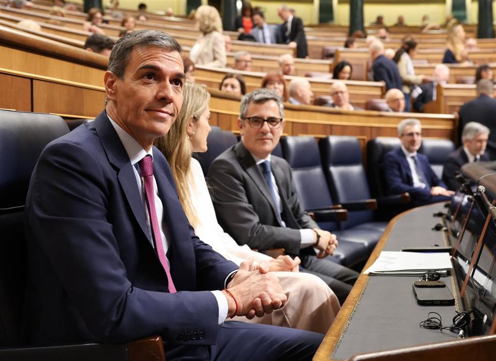 El presidente del Gobierno, Pedro Sánchez; durante una sesión de control al Gobierno, en el Congreso de los Diputados.