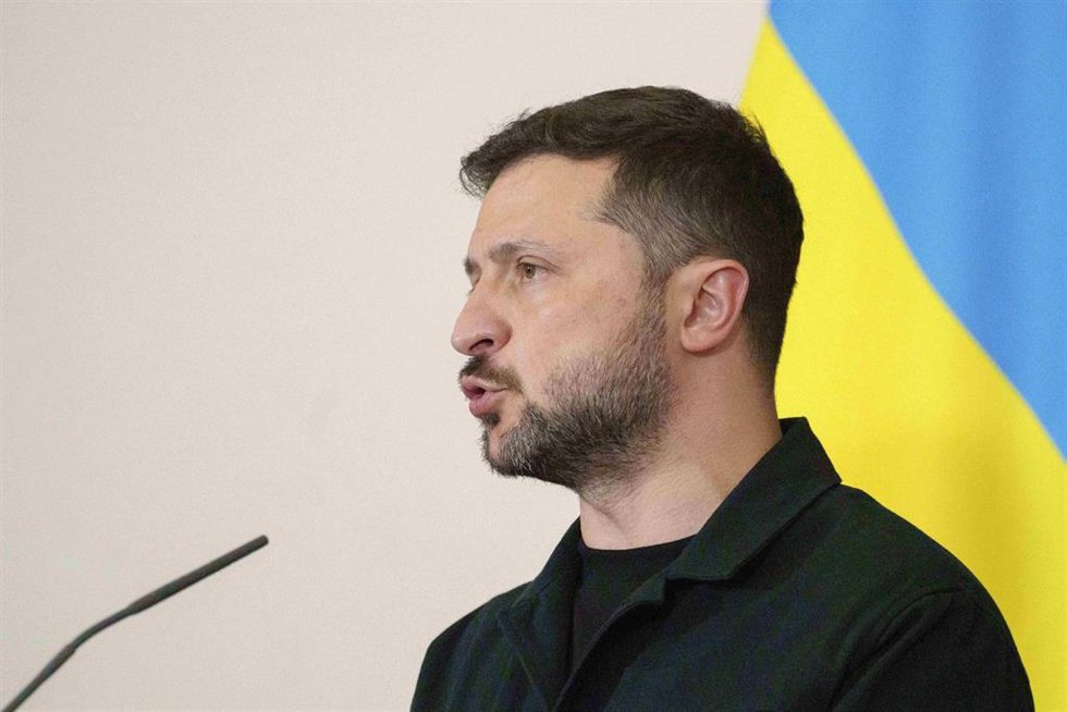Archivo - El presidente ucraniano, Volodimir Zelenski, en una rueda de prensa en Austria. 