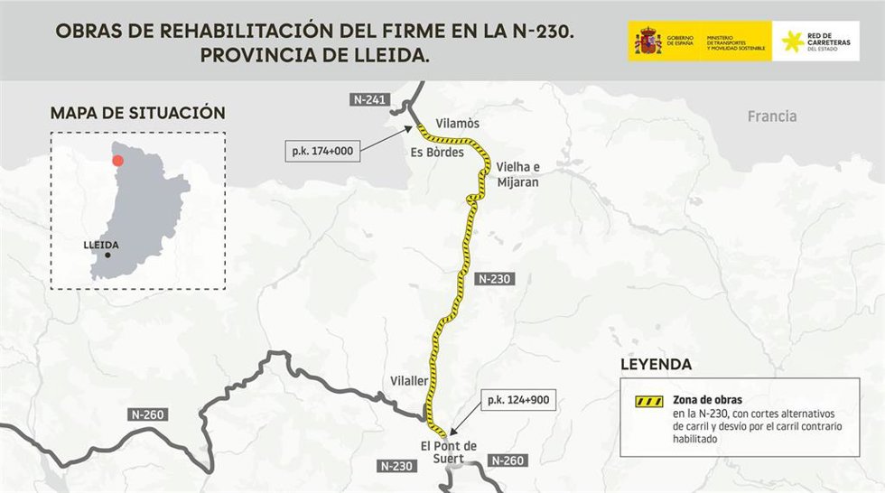 Afectaciones de las obras en la N-230 en Lleida