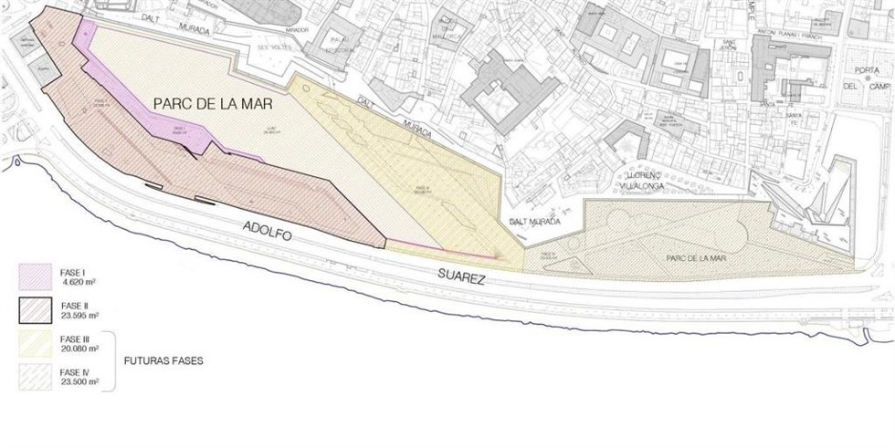 Plano de la superficie afectada por la segunda fase de las obras de renovación del Parc de la Mar.