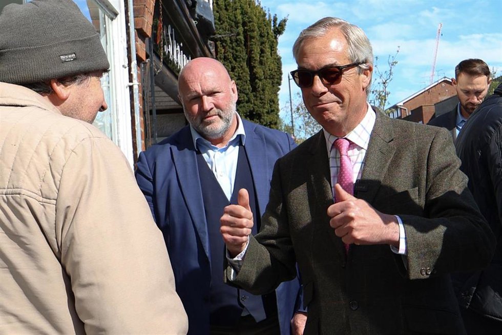 El líder de Reform, Nigel Farage, en un acto de campaña.