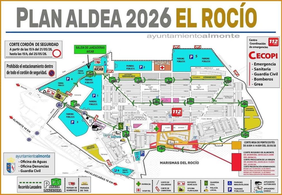 Plano de la Romería del Rocío 2026.