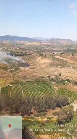 Incendio forestal declarado en un incendio de Pizarra