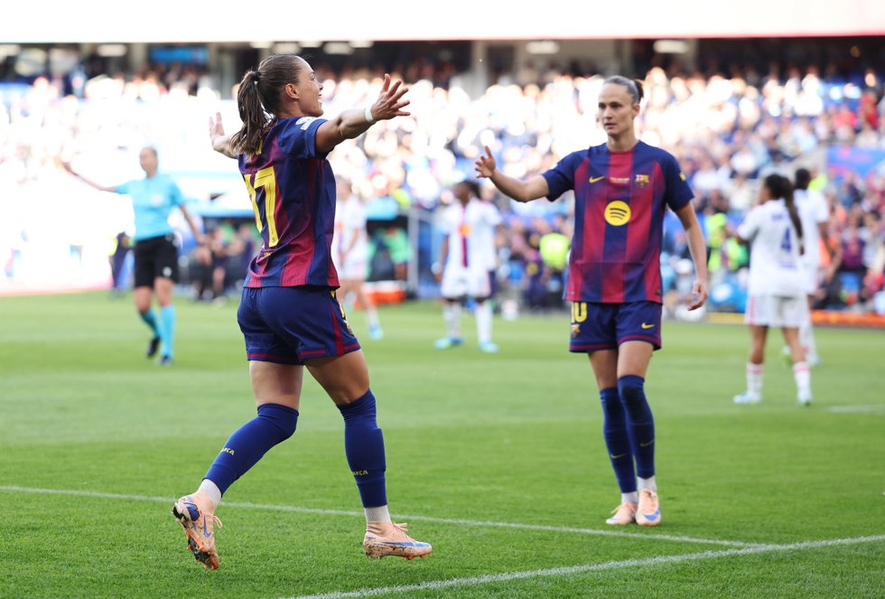 Ewa Pajor celebra el 1-0 en la final de la Champions entre el Barça Femení y el Olympique Lyonnes
