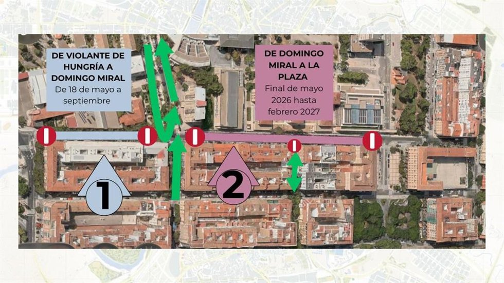 Mapa con el esquema que detalla el inicio este lunes 25 de la segunda fase de las obras en la calle Pedro Cerbuna de Zaragoza.
