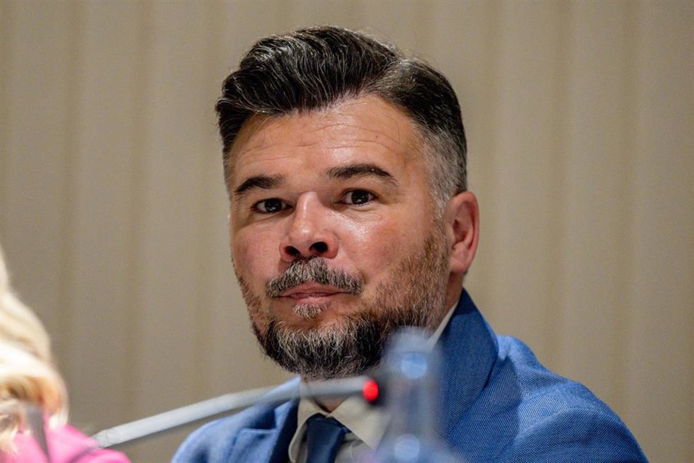 El portavoz de ERC en el Congreso, Gabriel Rufián, durante un coloquio organizado por el Club Siglo XXI, a 20 de mayo de 2026, en Madrid (España).
