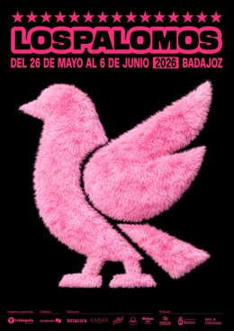 Cartel de la 15ª edición de 'Los Palomos' que se celebra en Badajoz del 26 de mayo al 6 de junio de 2026.