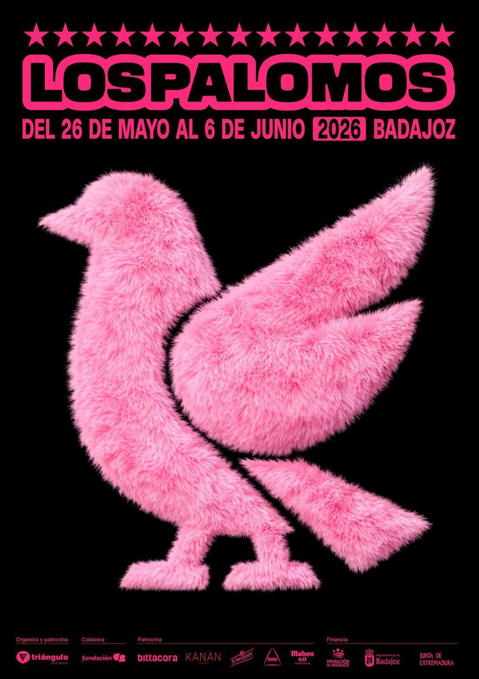 Cartel de la 15ª edición de 'Los Palomos' que se celebra en Badajoz del 26 de mayo al 6 de junio de 2026.
