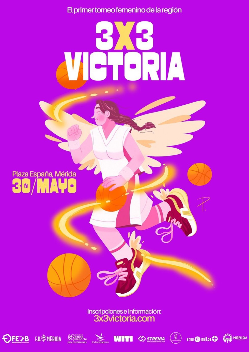 Cartel del torneo femenino de baloncesto '3x3 Victoria', que se celebra el 30 de mayo de 2026 en Mérida (Badajoz).