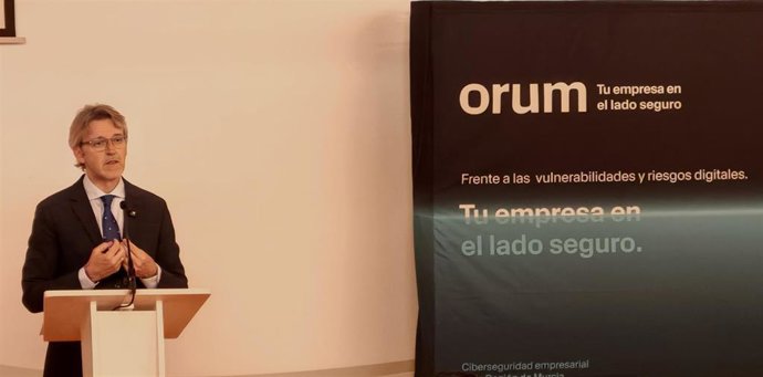 El consejero de Economía, Hacienda, Fondos Europeos y Transformación Digital, Luis Alberto Marín, en un momento de su intervención en la jornada de presentación del proyecto ORUM