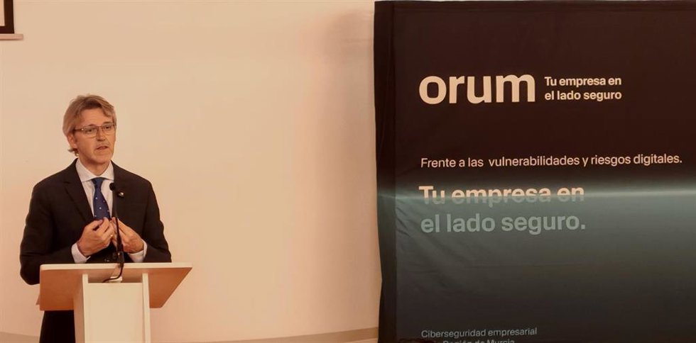 El consejero de Economía, Hacienda, Fondos Europeos y Transformación Digital, Luis Alberto Marín, en un momento de su intervención en la jornada de presentación del proyecto ORUM
