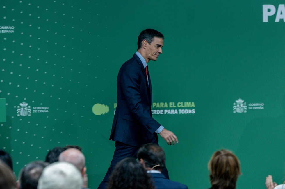 El presidente del Gobierno, Pedro Sánchez, durante el acto de clausura de la presentación de la propuesta de Plan Social para el Clima, en Espacio Rastro, a 25 de mayo de 2026, en Madrid (España).