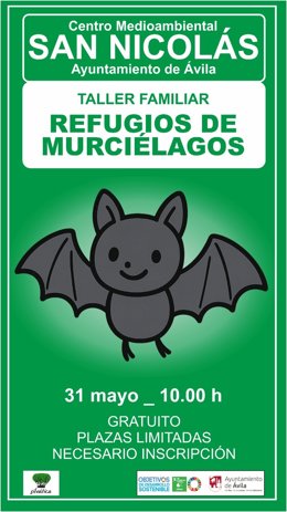 Cartel de un taller familiar sobre murciélagos organizado por el Ayuntamiento de Ávila.