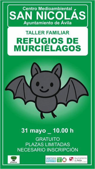 Cartel de un taller familiar sobre murciélagos organizado por el Ayuntamiento de Ávila.