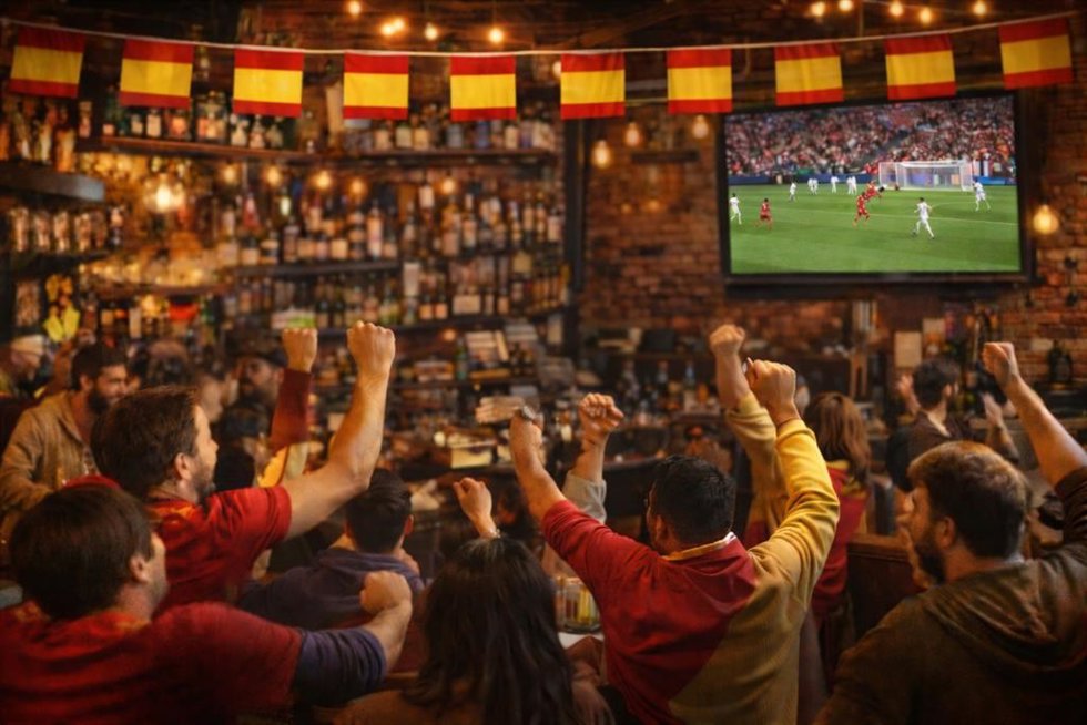 Archivo - Imagen de aficionados viendo un partido de fútbol en un bar.