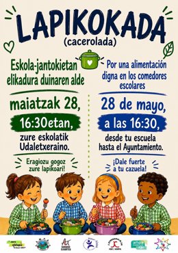 Cartel que llama a la cacerolada por "una comida digna" en los centros escolares