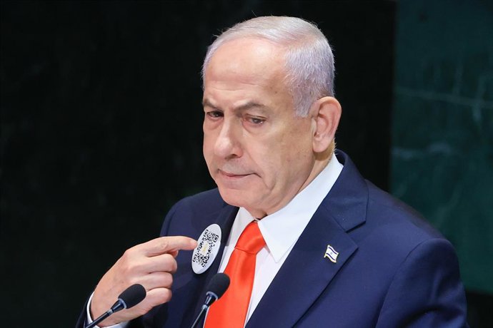 Archivo - Arquivo - EUA, NOVA YORK, Cidade de Nova York - 26 DE SETEMBRO DE 2025: O primeiro-ministro de Israel, Benjamin Netanyahu, discursa na 80ª sessão da Assembleia Geral da ONU